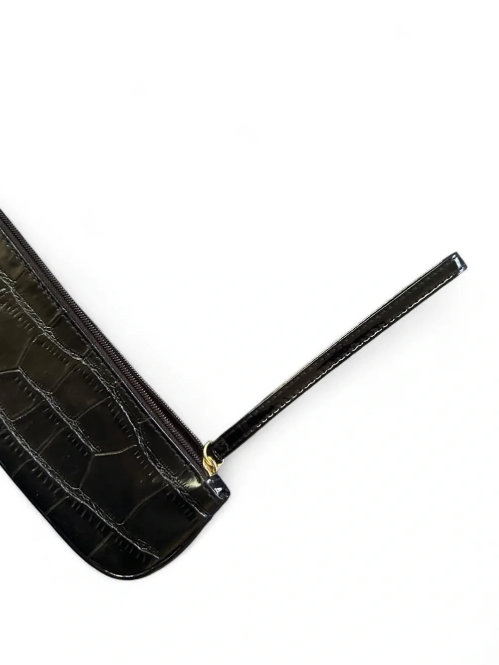 Croc-Embossed Olive Patent Wristlet Pouch